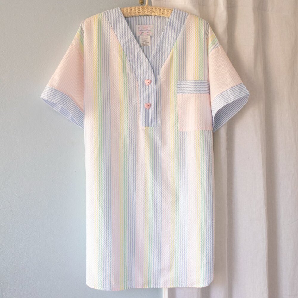 Vintage Pastel Striped Seersucker Sleep Shirt